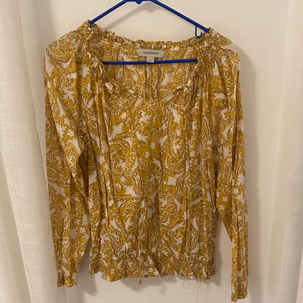 Merona Yellow Patterned Blouse